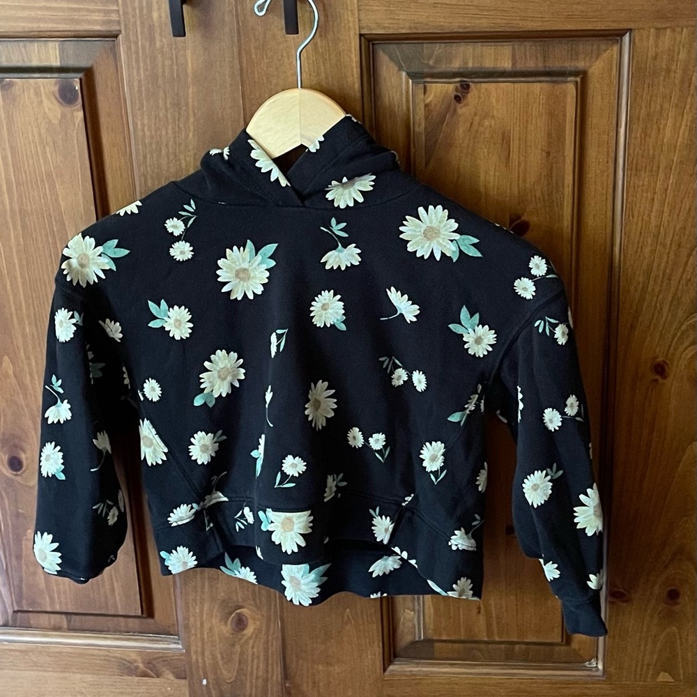 Old Navy Black Hoodie with White Floral Design
